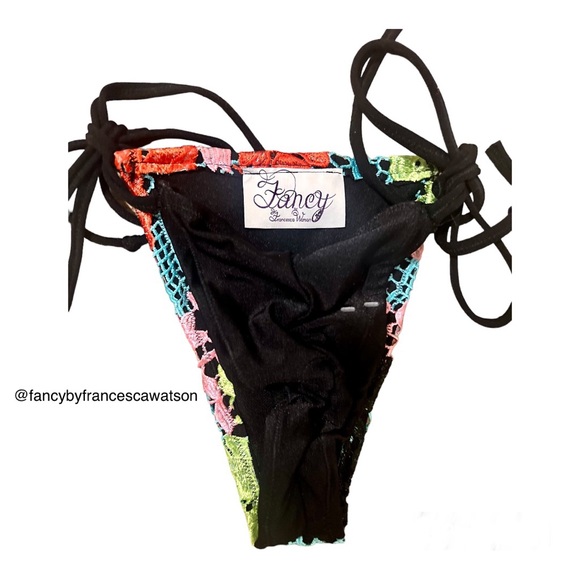 Handmade designer embroidered bikini black floral multicolored size small new - Picture 4 of 4